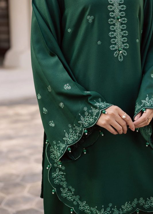 Ladies Bottle Green Pure Lawn Embroidered Farshi Shalwar Kurta Set Online in Dubai DXB UAE Abudhabi Meena Bazaar