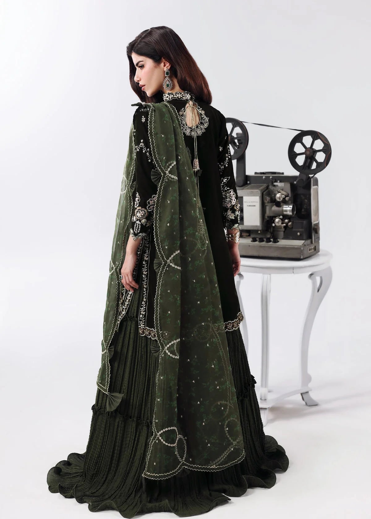 Ladies Bottle Green Velvet Sharara Gharara Online in UK USA Canada