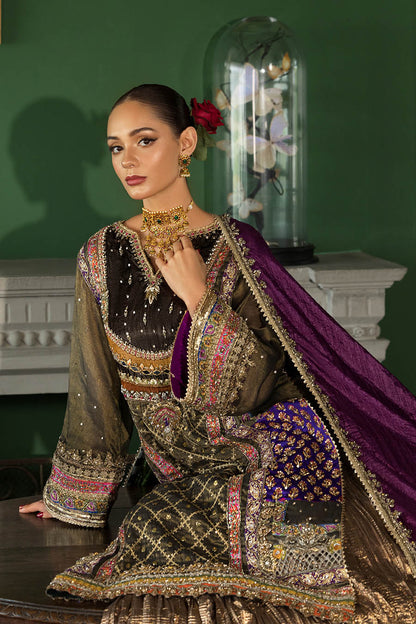 Ladies Brown Hand Embroidered Wedding Sharara Suit Online in Dubai UAE Abudhabi Ajman Sharjah