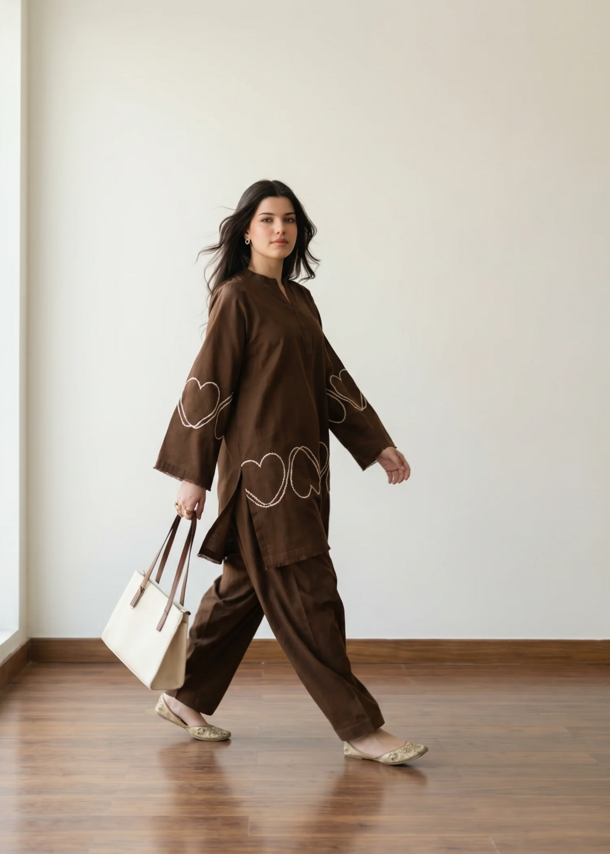 Ladies Brown Linen Shalwar Kameez Online in KSA Riyadh Saudi Arabia Oman Bahrain Qatar