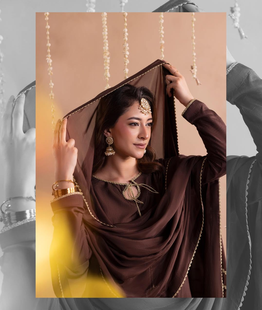 Ladies Brown Raw Silk Embroidered Shalwar Kameez Online in UK USA Canada