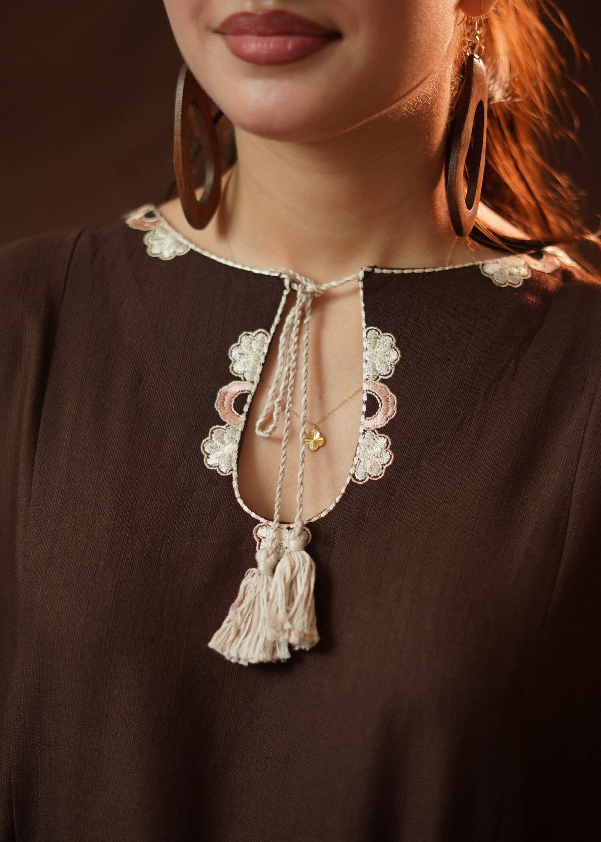 Ladies Brown Slub Khaddar Embroidered Kurta Set Online in UK USA Canada