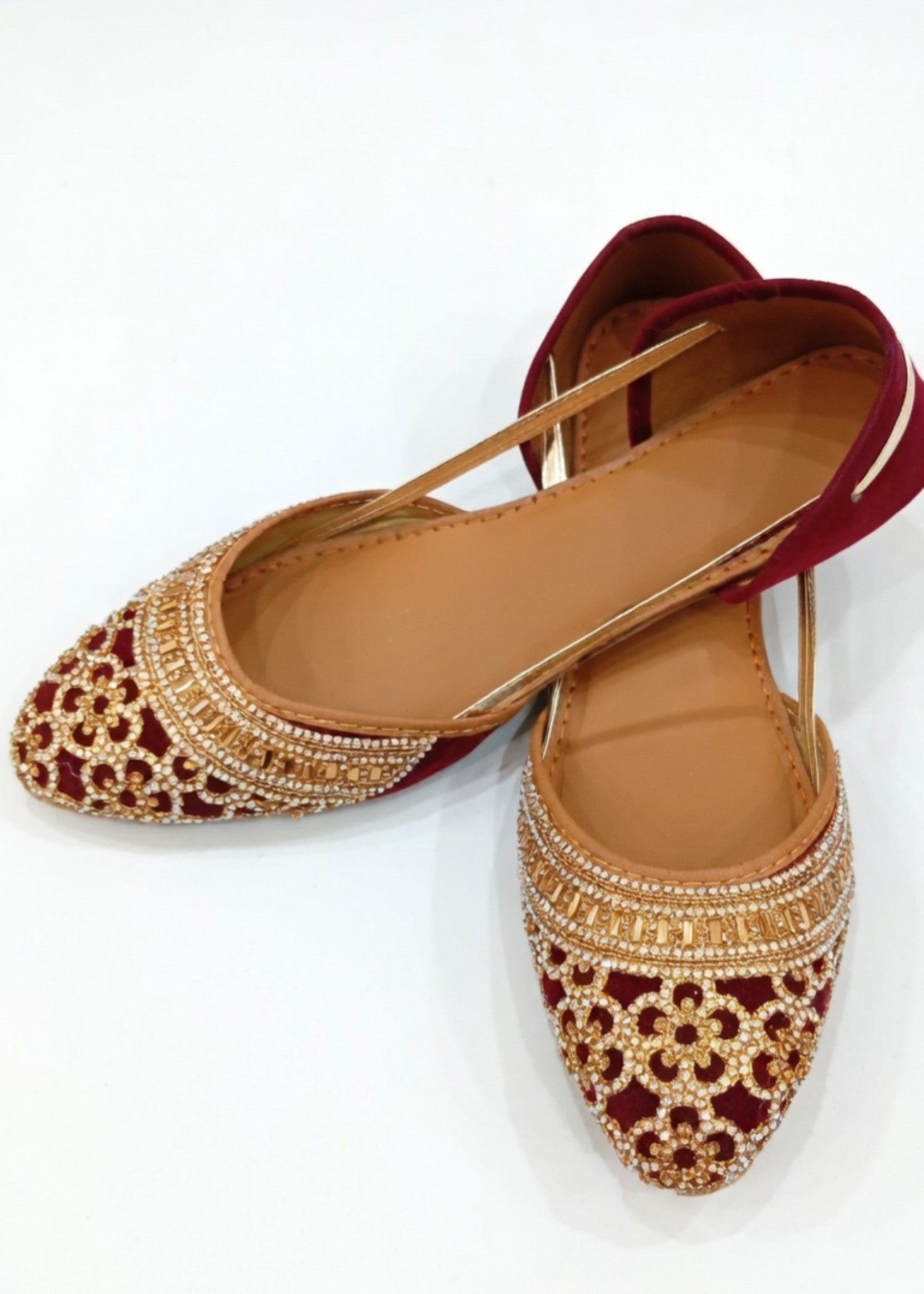 Ladies Burgundy Velvet Jutti Online in KSA Riyadh Saudi Arabia Oman Bahrain Qatar