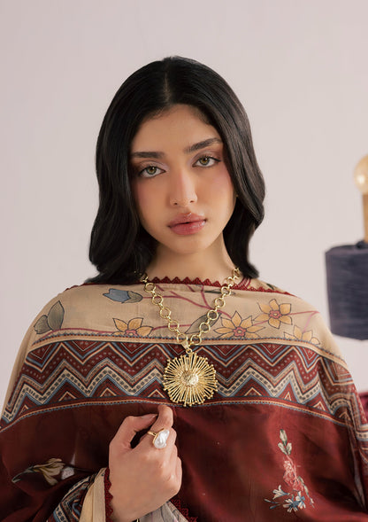 Ladies Camel Brown Embroidered Lawn Suit Online in Sri Lanka India Australia