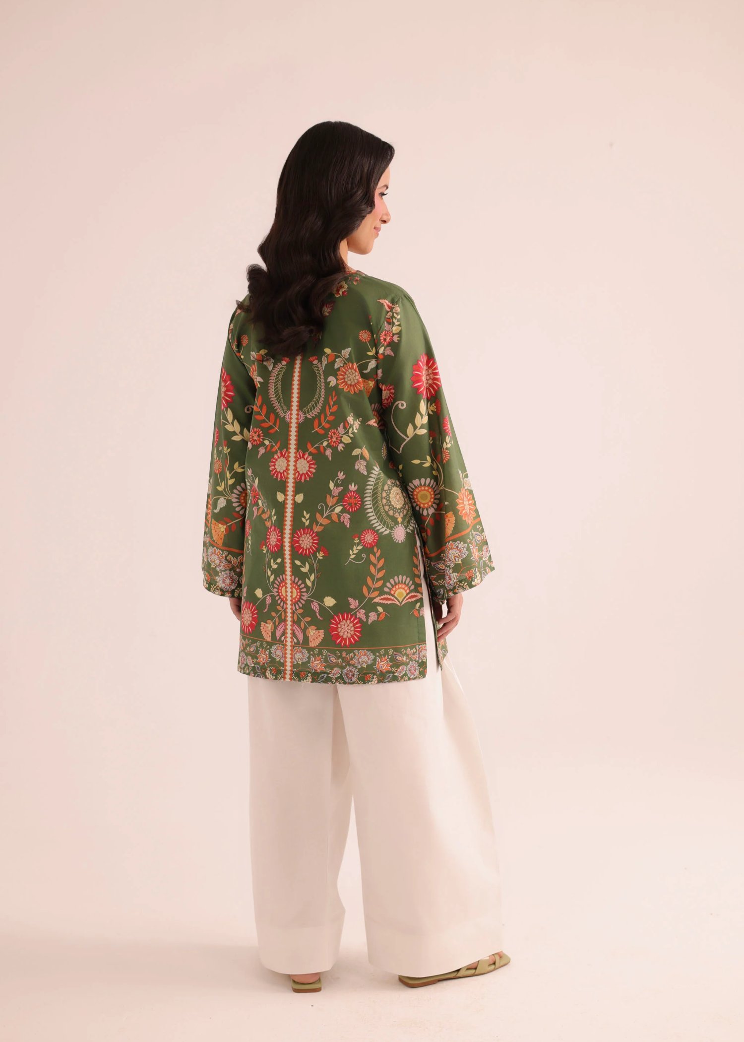 Ladies Casual Olive Green Cotton Kurti Online in KSA Riyadh Saudi Arabia Oman Bahrain Qatar