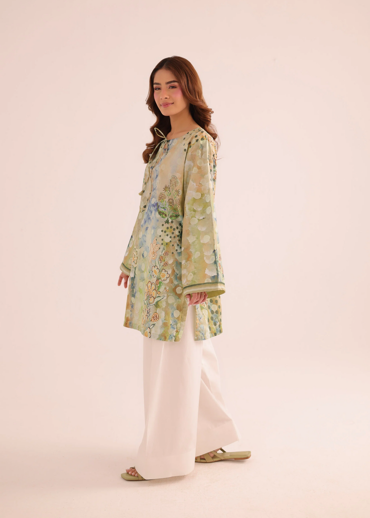 Ladies Casual Pistachio Green Poly Lawn Top Online in UK USA Canada