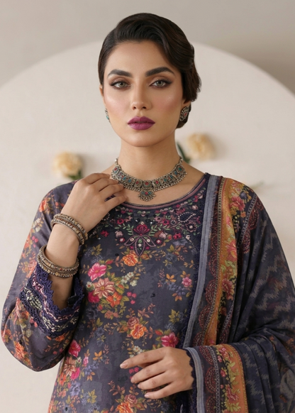 Ladies Charcoal Embroidered Lawn Kurta Online in Dubai DXB UAE Abudhabi Meena Bazaar