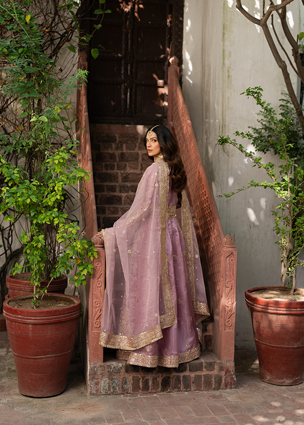 Ladies Charmuse Lehenga Suit with Golden Threadwork Online in Sri Lanka India Australia