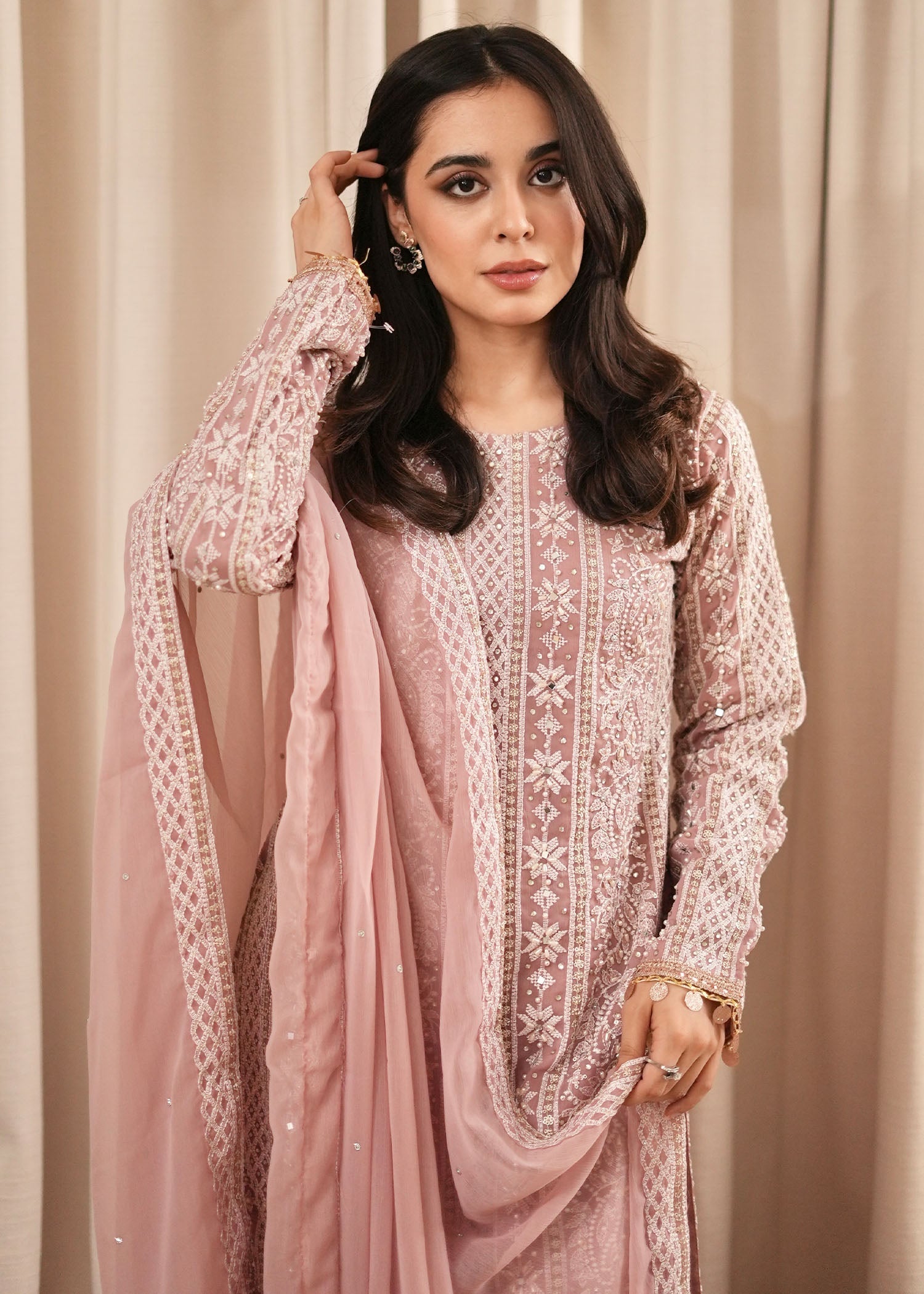 Ladies Chiffon Blush Pink Gharara Dress Material Online in Sri Lanka India Australia