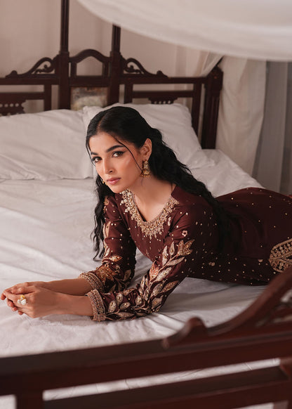 Ladies Chocolate Brown Embroidered Silk Shalwar Kameez Online in Dubai DXB UAE Abudhabi Meena Bazaar