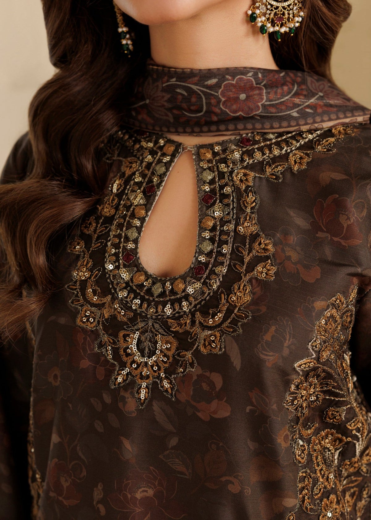 Ladies Coffee Brown 3 Piece Embroidered Pakistani Suit Online in Sri Lanka India Australia