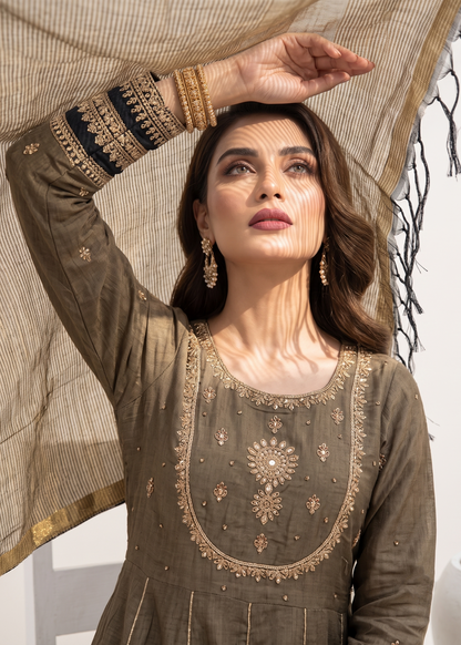 Ladies Coffee Brown Designer Lawn Suit Online in UK USA Canada