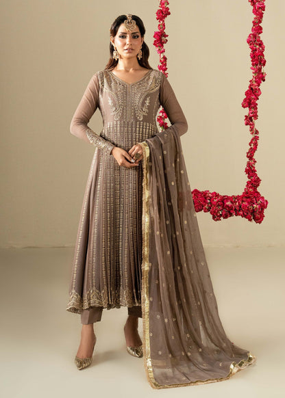 Ladies Coffee Embroidered Chiffon Salwar Kameez Online in UK USA Canada