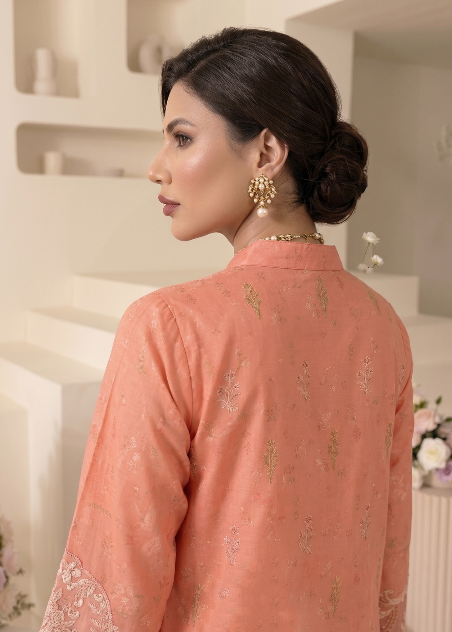Ladies Coral Pink Raw Silk Straight Kurta Online in UK USA Canada