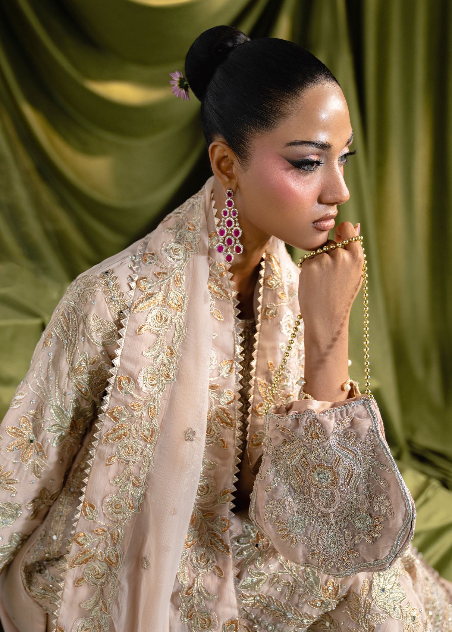 Ladies Cream Embellished Charmuse Wedding Wear Online in UK USA Canada
