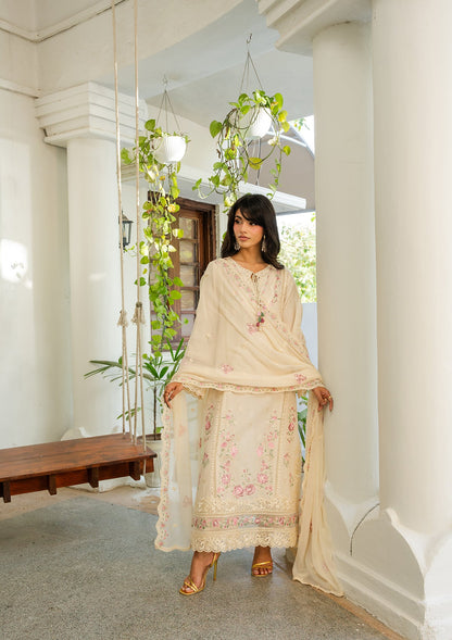 Ladies Cream Embroidered Lawn Shalwar Kameez Online in UK USA Canada
