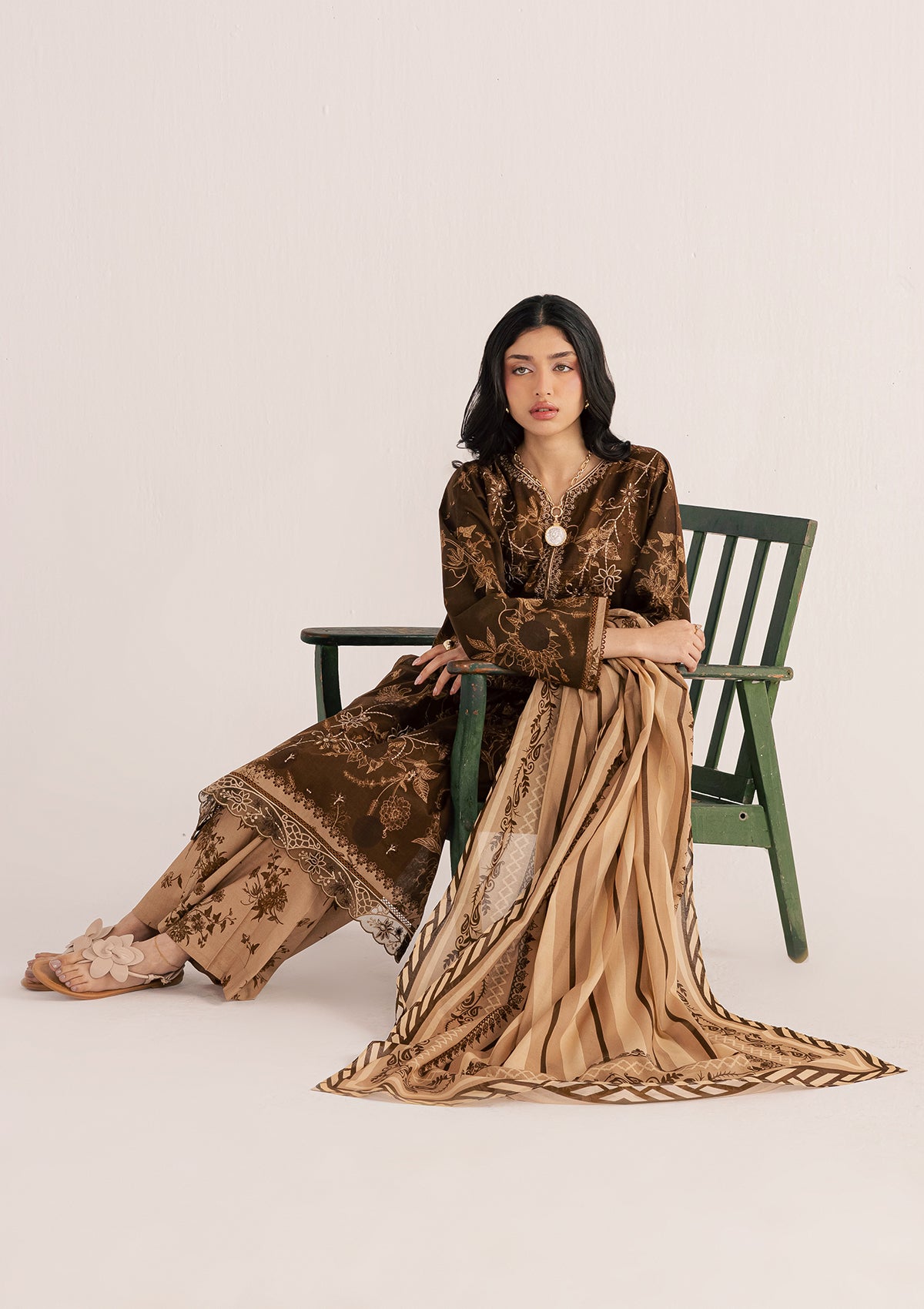 Ladies Dark Brown Lawn Embroidered Suit Online in UK USA Canada