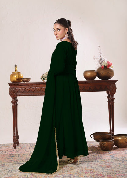 Ladies Dark Green Chiffon Embroidered Festive Wear Online in UK USA Canada