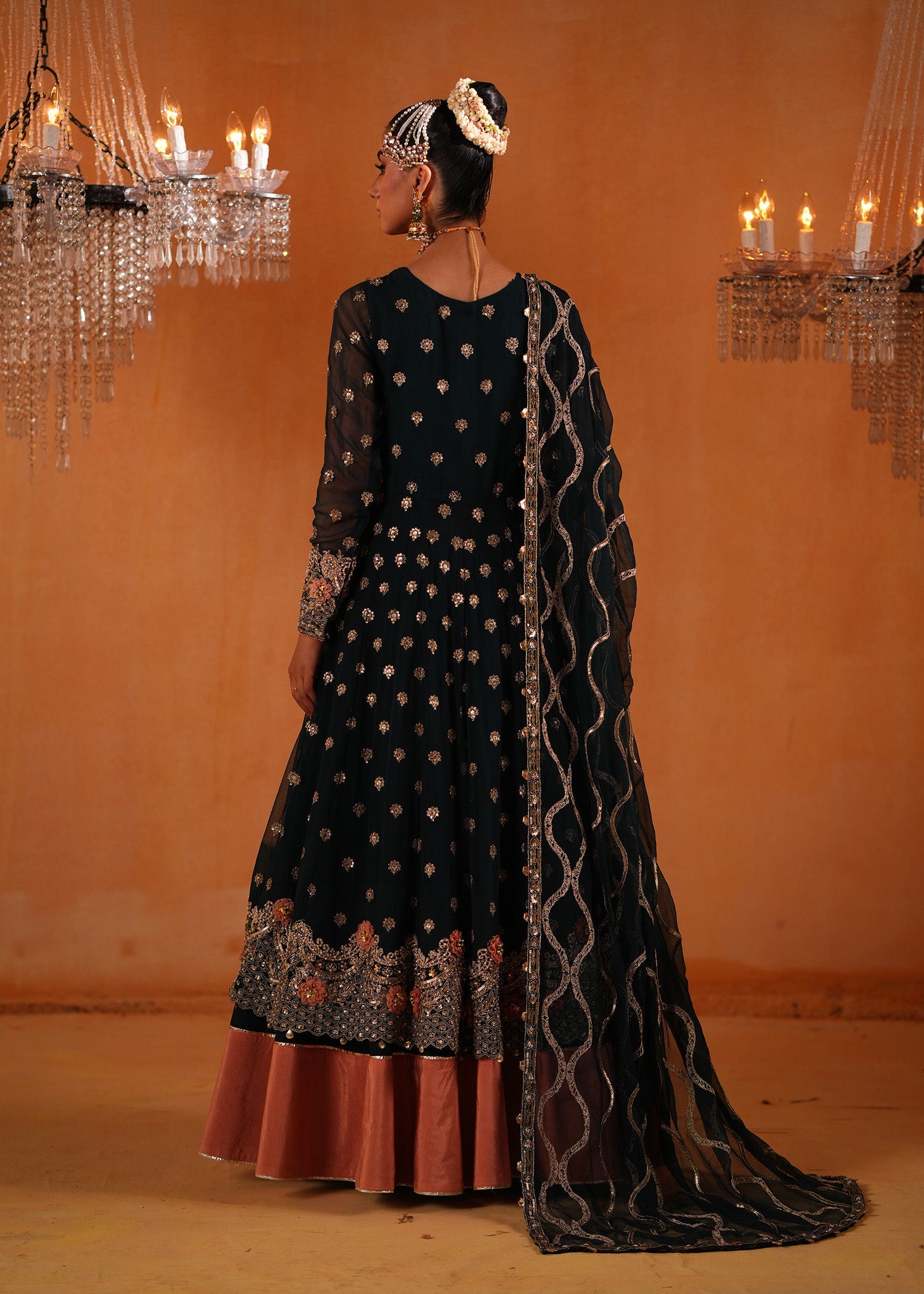 Ladies Dark Green Chiffon Festive Gown Online in UK USA Canada