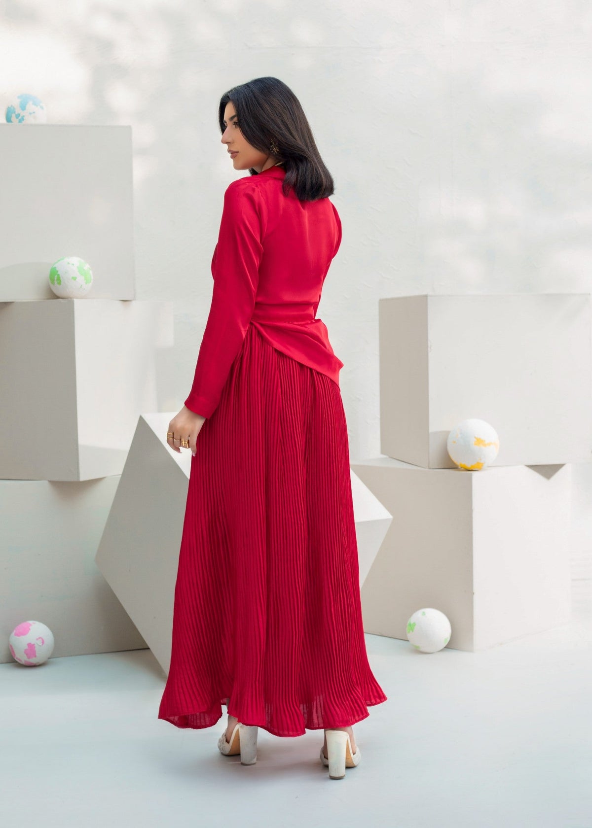 Ladies Deep Red Silk Western Dress Online in UK USA Canada