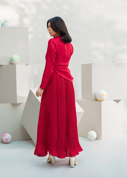 Ladies Deep Red Silk Western Dress Online in UK USA Canada