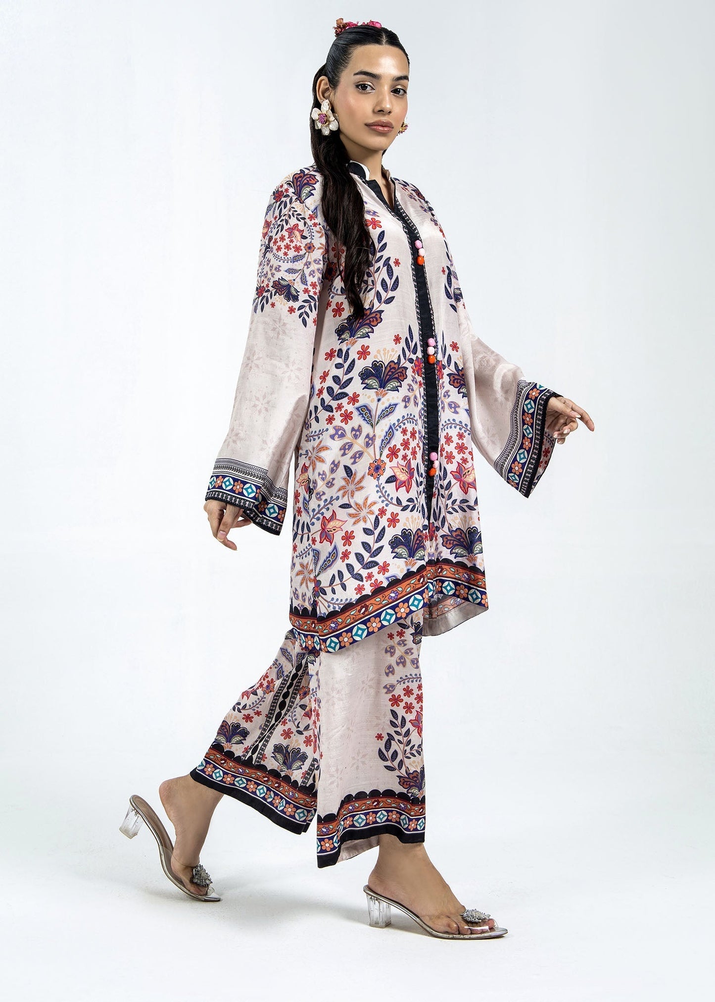Ladies Digital Print Raw Silk Co-Ord Set Online in UK USA Canada