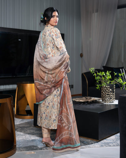 Ladies Digital Printed Patchwork Lawn Salwar Suit Online in KSA Riyadh Saudi Arabia Oman Bahrain Qatar