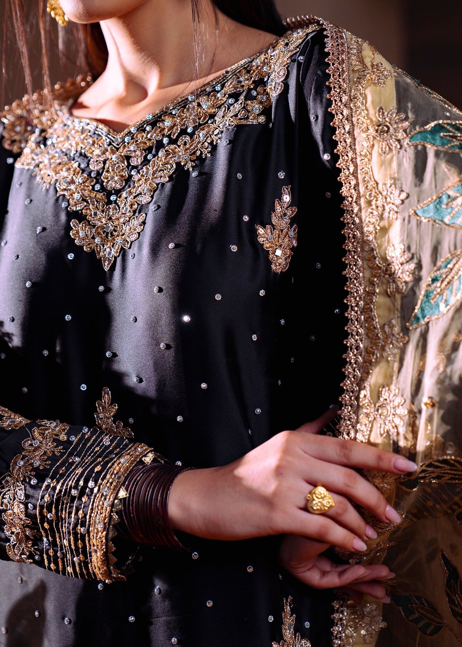 Ladies Ebony Charmuse Embroidered Wedding Outfit Online in KSA Riyadh Saudi Arabia Oman Bahrain Qatar
