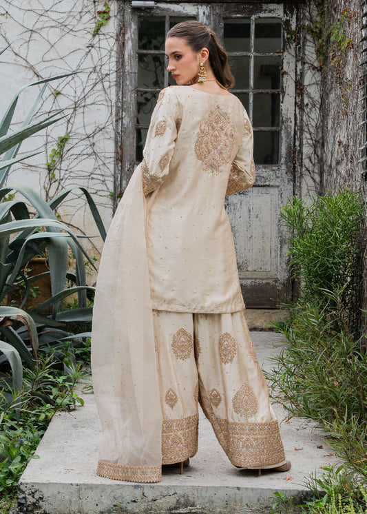 Ladies Embellished Beige Charmuse Wedding Outfit Online in UK USA Canada