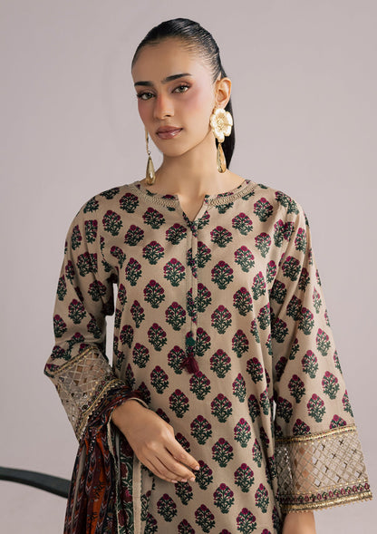 Ladies Embellished Beige Lawn Suit Online in UK USA Canada