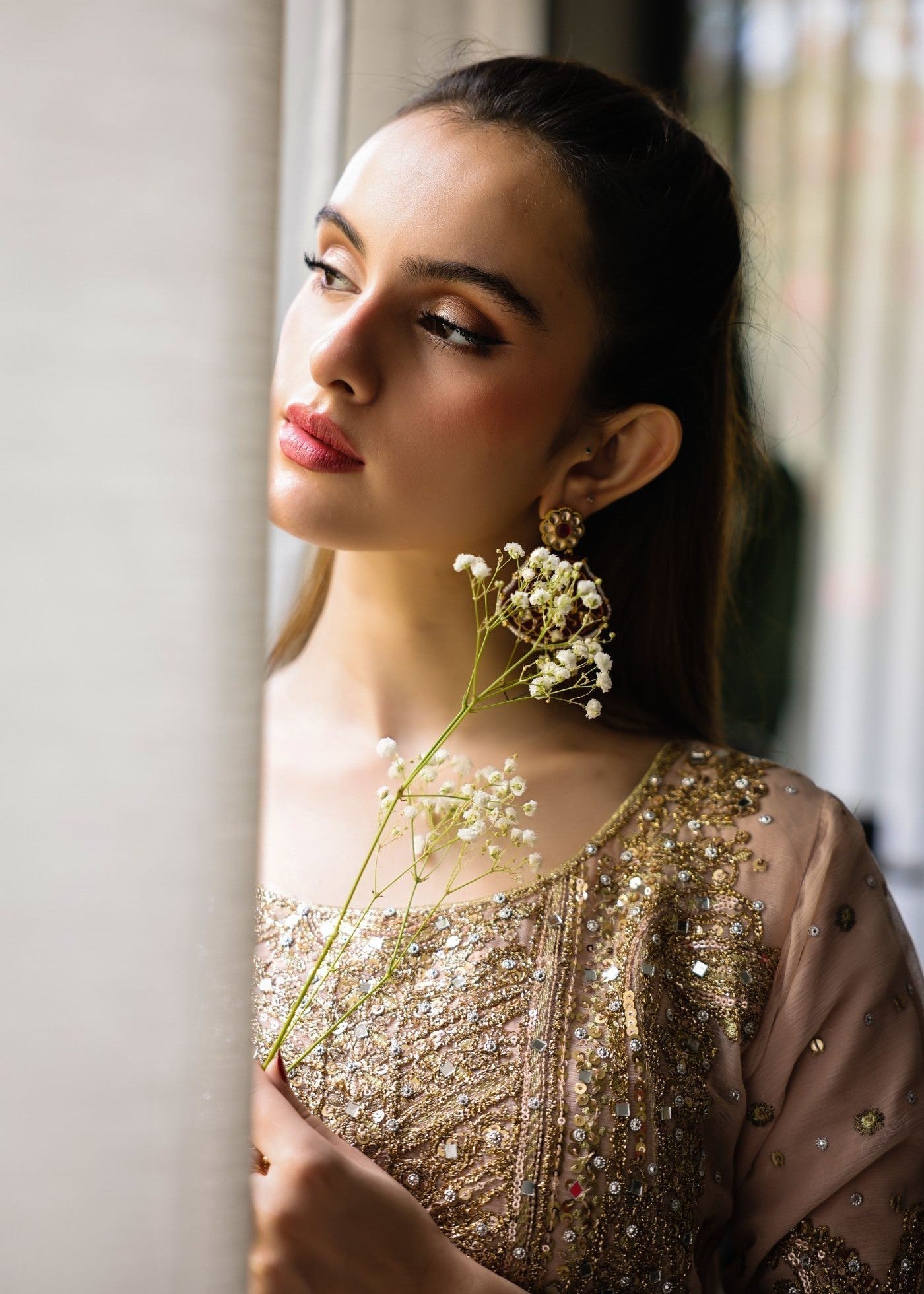 Ladies Embellished Beige Shalwar Kameez Online in UK USA Canada
