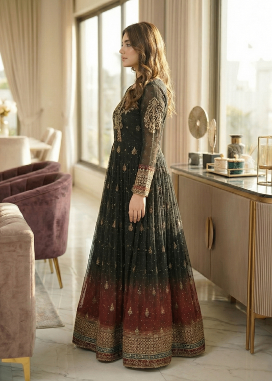 Ladies Embellished Black Chiffon Maxi Dress Online in UK USA Canada