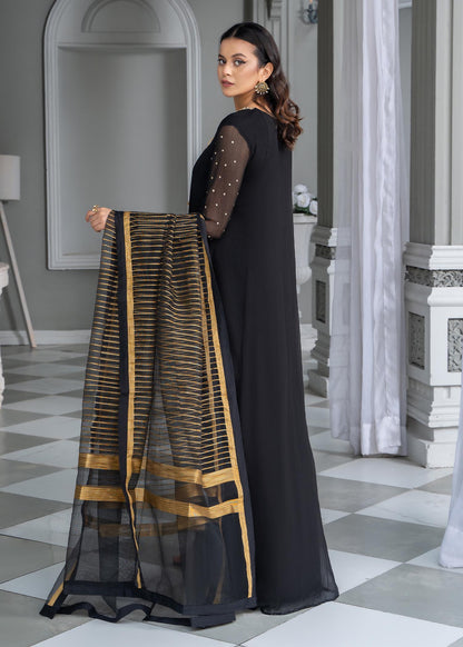 Ladies Embellished Black Chiffon Shalwar Kameez Online in UK USA Canada