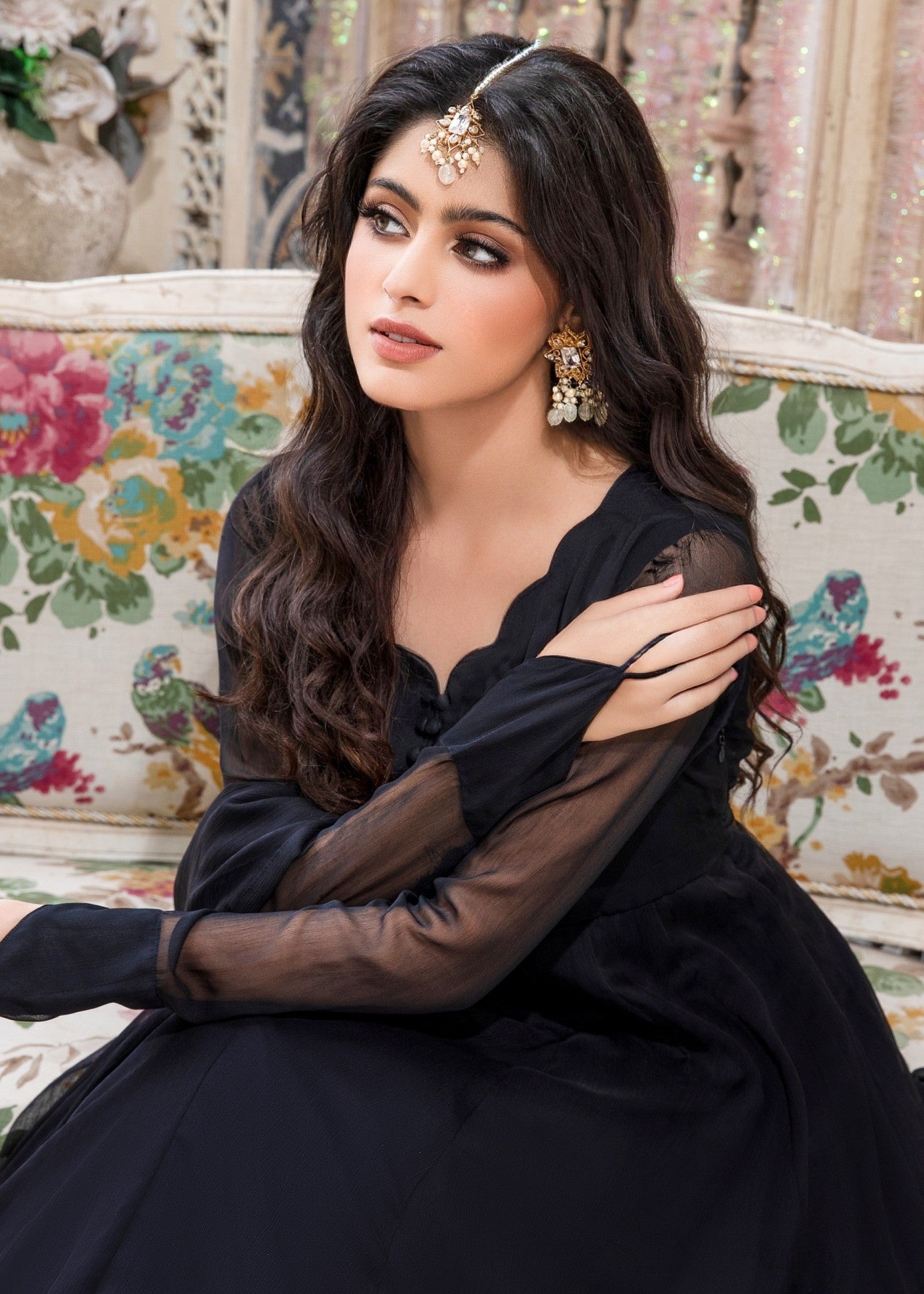 Ladies Embellished Black Chiffon Shalwar Kameez Online in UK USA Canada