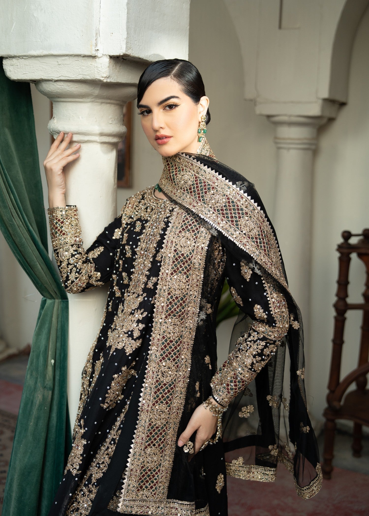 Ladies Embellished Black Chiffon Shalwar Kameez Online in UK USA Canada