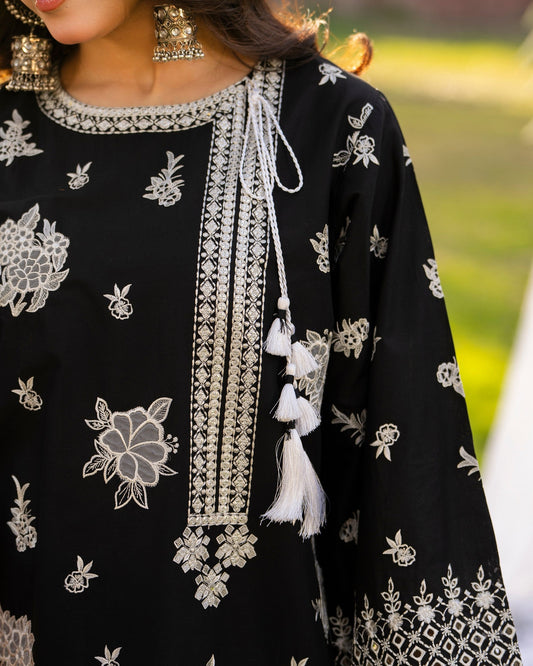 Ladies Embellished Black Cotton Shalwar Kameez Online in UK USA Canada