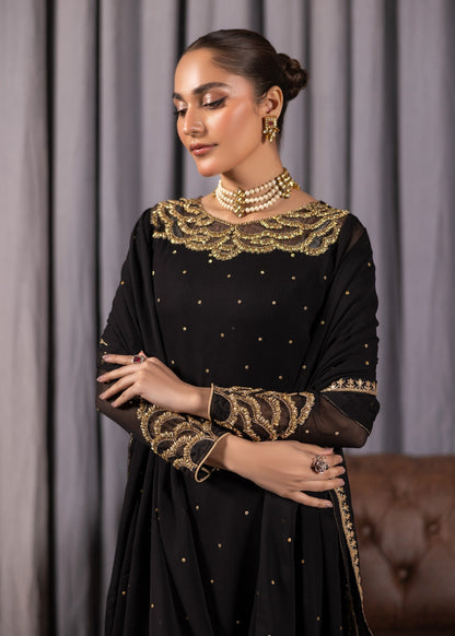 Ladies Embellished Black Crinkle Chiffon Kurta Set Online in UK USA Canada