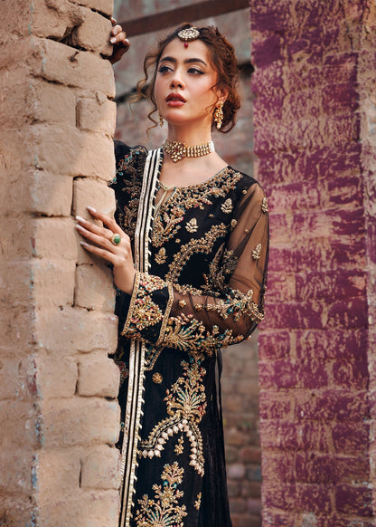 Ladies Embellished Black Net Pakistani Suit Online in UK USA Canada