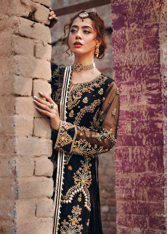 Ladies Embellished Black Net Pakistani Suit Online in UK USA Canada