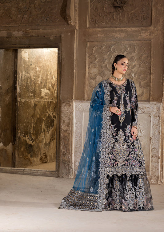 Ladies Embellished Black Net Salwar Kameez Online in UK USA Canada