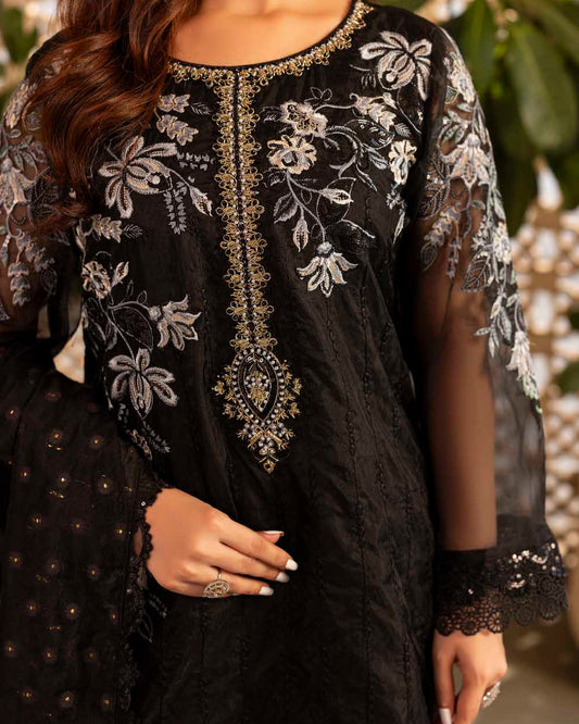 Ladies Embellished Black Organza Shalwar Kameez Online in UK USA Canada