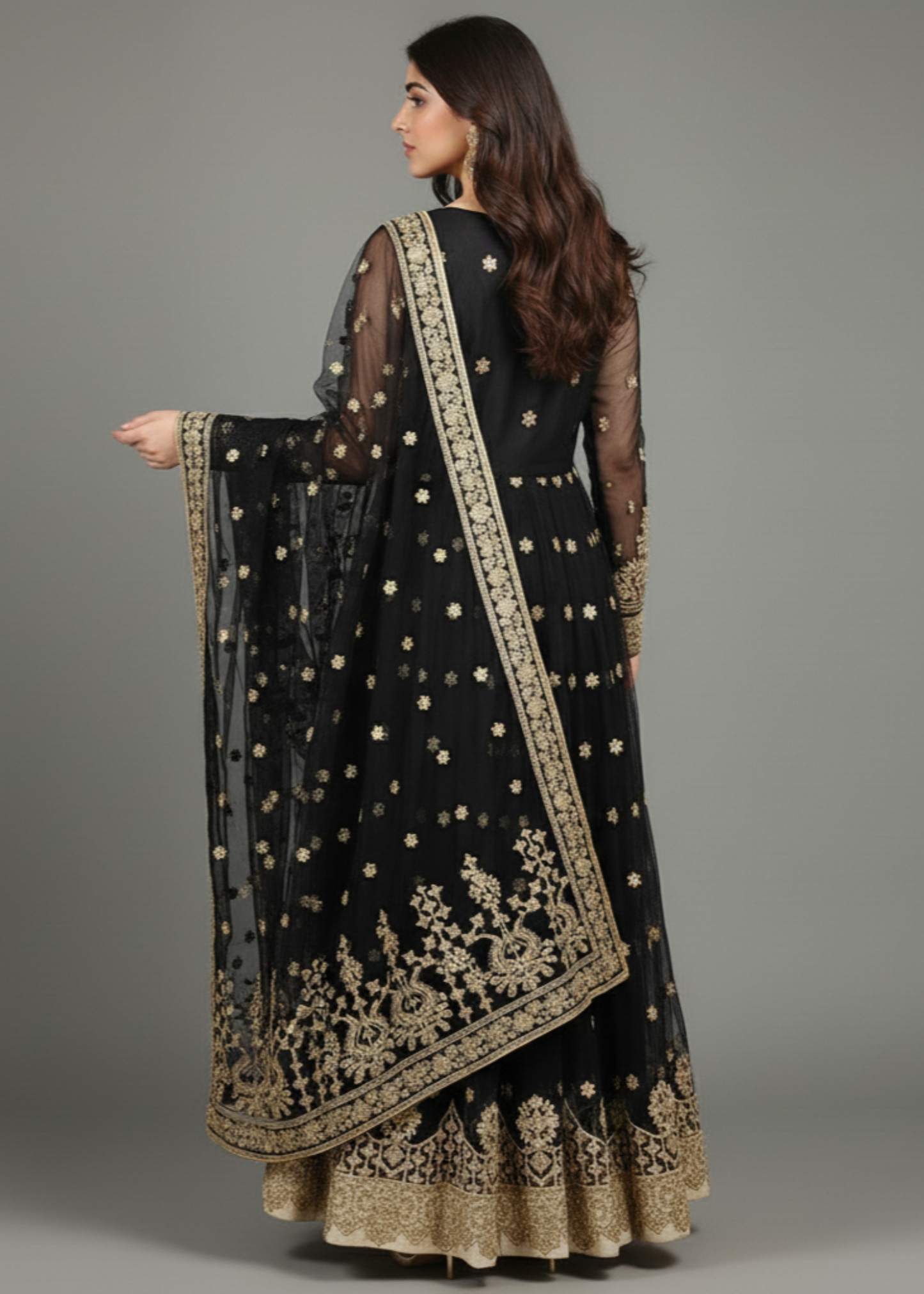 Ladies Embellished Black Organza Shalwar Kameez Online in UK USA Canada
