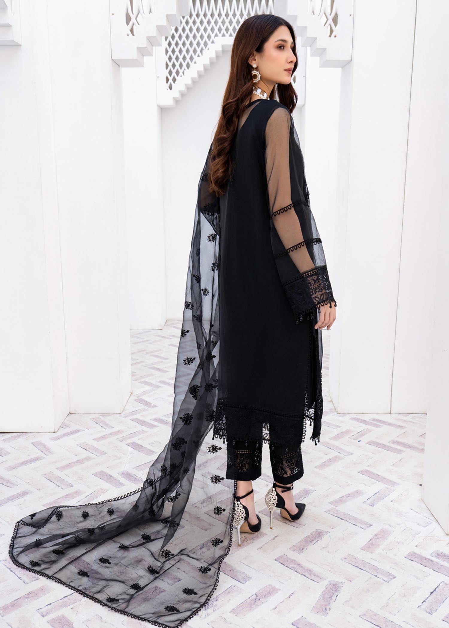 Ladies Embellished Black Organza Shalwar Kameez Online in UK USA Canada