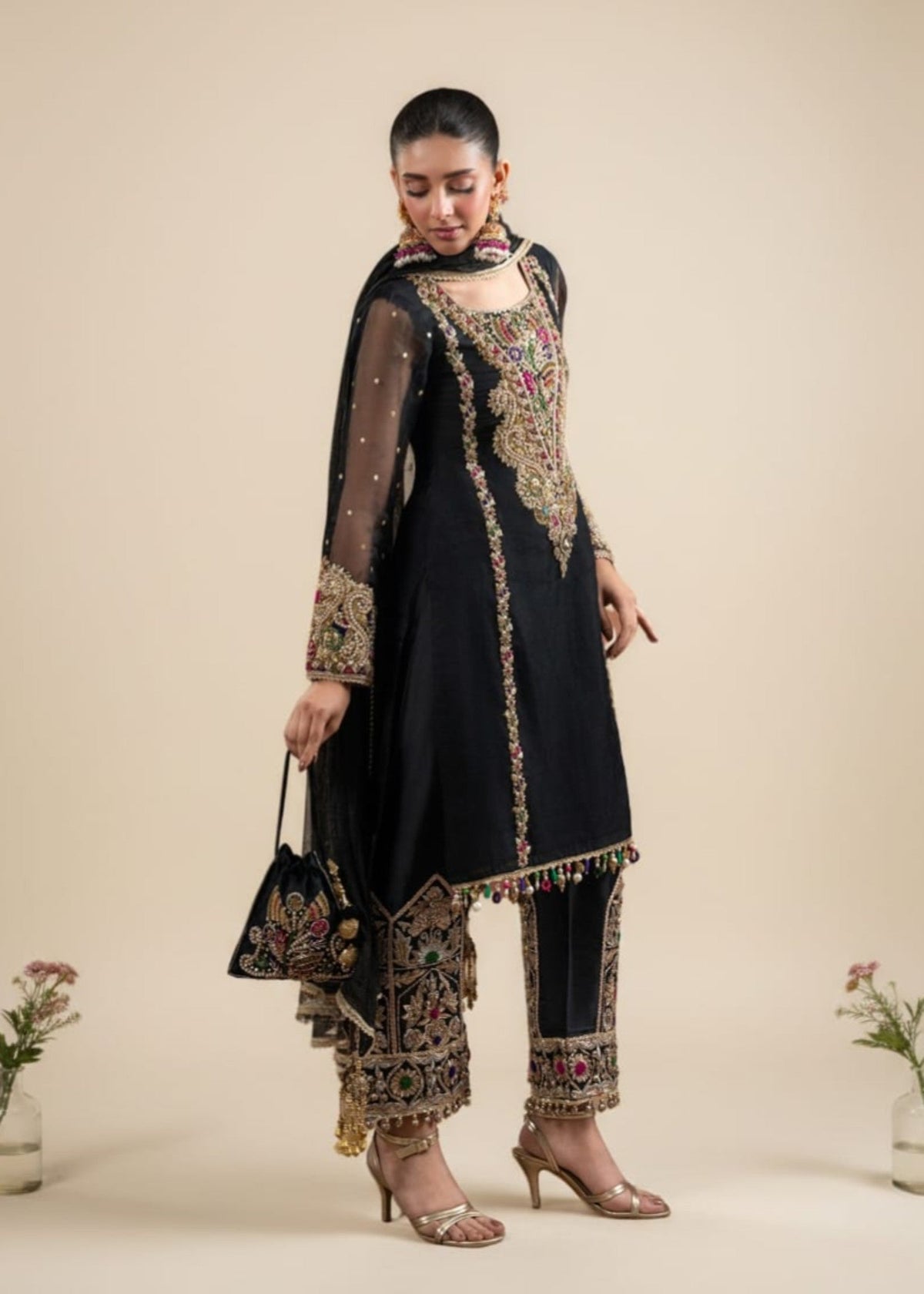 Ladies Embellished Black Shalwar Kameez Online in UK USA Canada