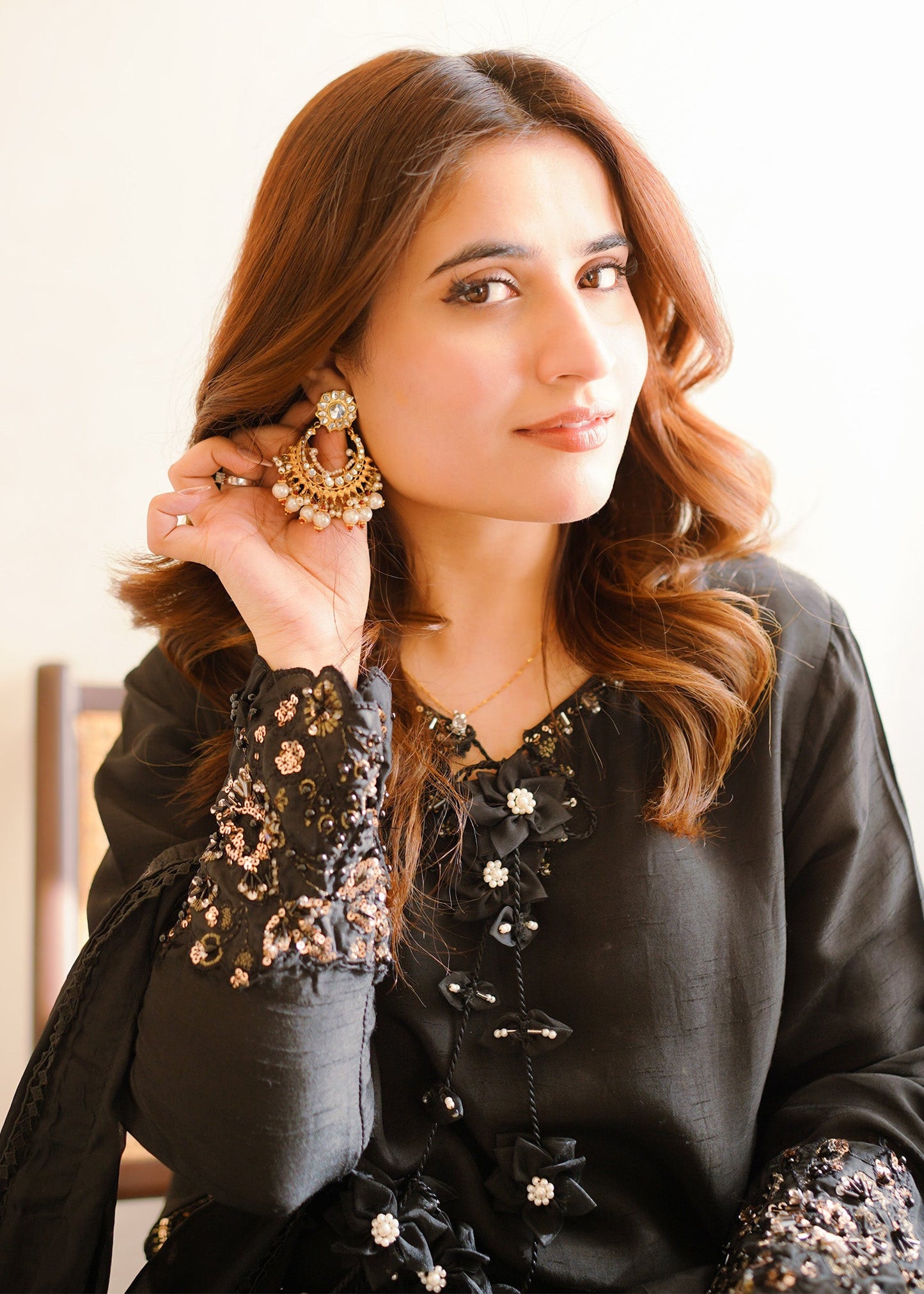 Ladies Embellished Black Silk Shalwar Kameez Online in UK USA Canada