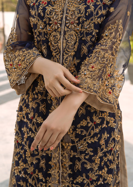 Ladies Embellished Blue Net Dupatta Suit Online in UK USA Canada
