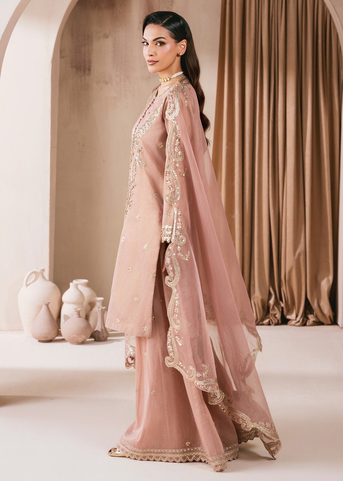 Ladies Embellished Blush Pink Masuri Sharara Online in UK USA Canada