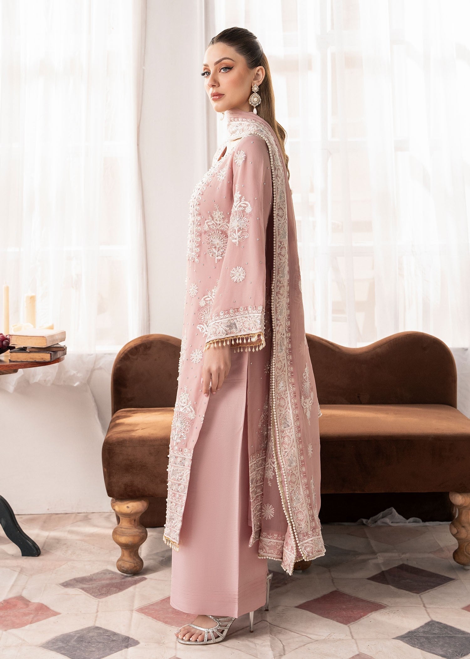 Ladies Embellished Blush Pink Shalwar Kameez Online in UK USA Canada