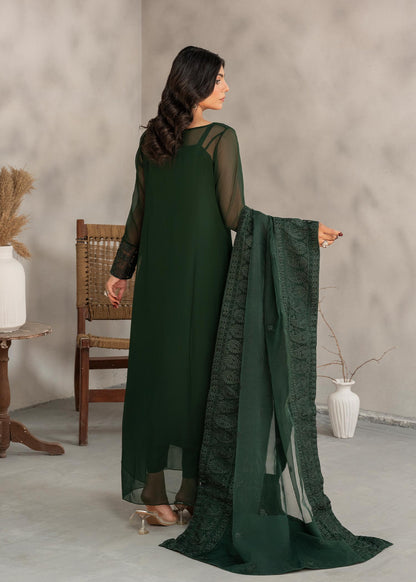 Ladies Embellished Bottle Green Chiffon Shalwar Kameez Online in UK USA Canada