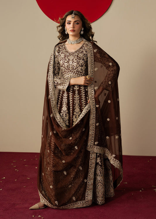 Ladies Embellished Brown Chiffon Salwar Kameez Online in UK USA Canada